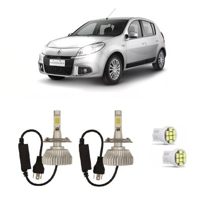 Kit Lâmpadas Super Led Farol Alto Baixo Sandero 2008 à 2013