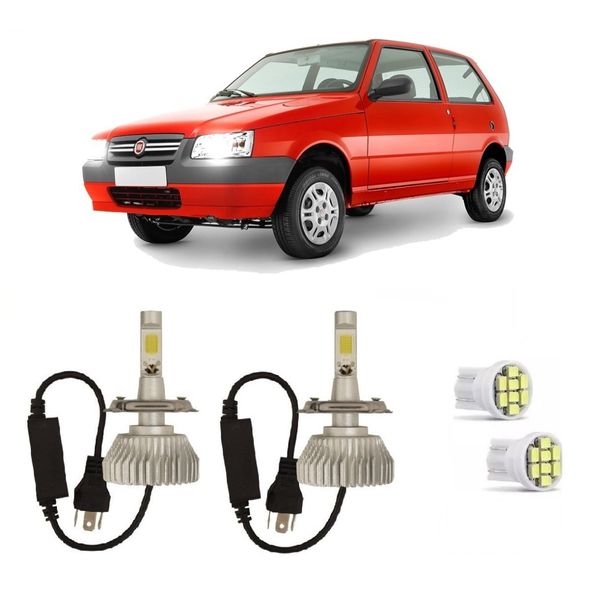 Kit Lâmpadas Super Led Farol Alto Baixo Fiat Uno 1984 à 2010