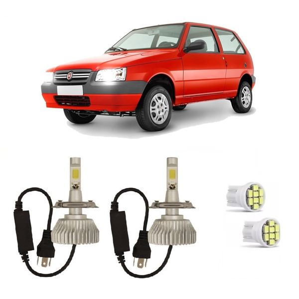 Kit Lâmpadas Super Led Farol Alto Baixo Fiat Uno 1984 à 2010 Kit Lâmpadas Super Led Farol Alto Baixo Fiat Uno 1984 à 2010