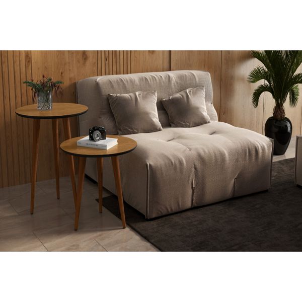 Kit Sala Retrô 2 Mesas Lateral e Apoio Redonda Pés Palito cor Freijó/Preto - Comprar Móveis em Casa Kit Sala Retrô 2 Mesas Lateral e Apoio Redonda Pés Palito cor Freijó/Preto - Comprar Móveis em Casa