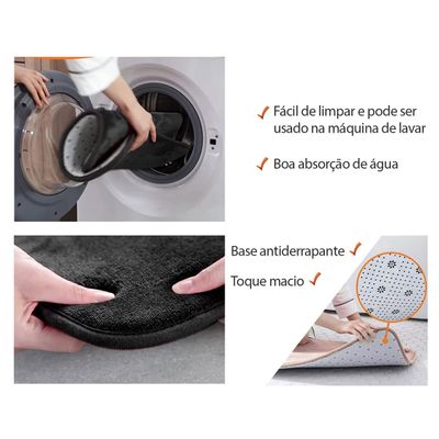 Tapete de Banheiro Preto Antiderrapante Retangular 60cm 4un