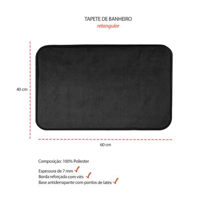 Tapete de Banheiro Preto Antiderrapante Retangular 60cm 4un