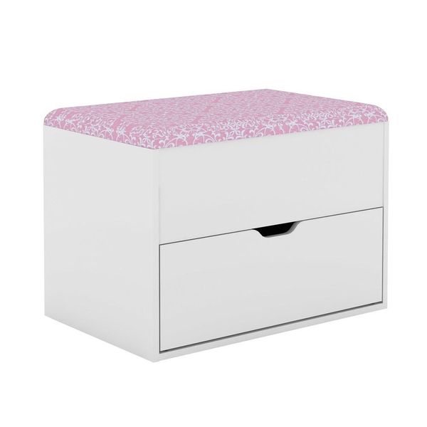 Puff Baú Sapateira 1 Gaveta PU2051 Branco/Tecido 408 - Tecno Mobili