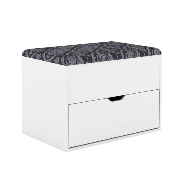 Puff Baú Sapateira 1 Gaveta PU2051 Branco/Tecido 369 - Tecno Mobili