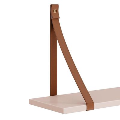 Kit 2 Prateleiras Luna 66,6cm Rosa Fosco Com Alças De Couro - Reller Móveis Rosa Fosco