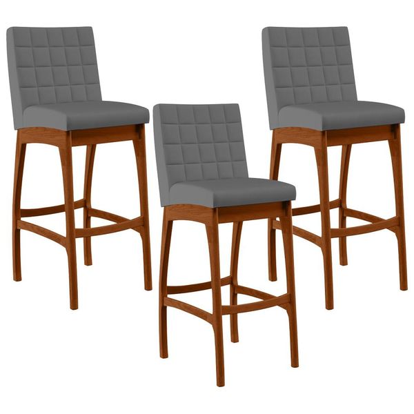 Kit 03 Banquetas Altas Para Cozinha Sala de Jantar Fixa Mila B04 Suede Cinza - Lyam Decor Kit 03 Banquetas Altas Para Cozinha Sala de Jantar Fixa Mila B04 Suede Cinza - Lyam Decor