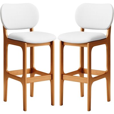 Kit 02 Banquetas Alta Para Cozinha Madeira Fixa Betta L02 Imbuia Corano Branco - Lyam Decor