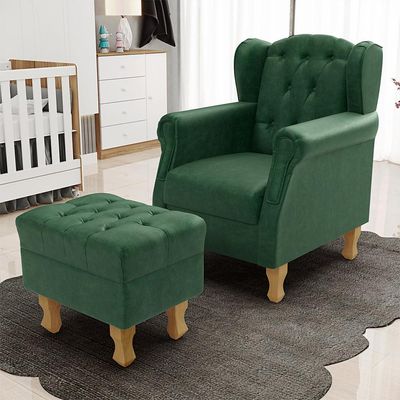 Poltrona De Amamentação Yara P02 Com Puff Paris L02 Facto Verde Musgo - Lyam Decor