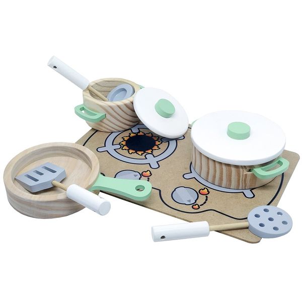 Coleção Comidinhas - Conjunto Panelas e Cooktop Menta - Madeira - 404 - New Art Coleção Comidinhas - Conjunto Panelas e Cooktop Menta - Madeira - 404 - New Art