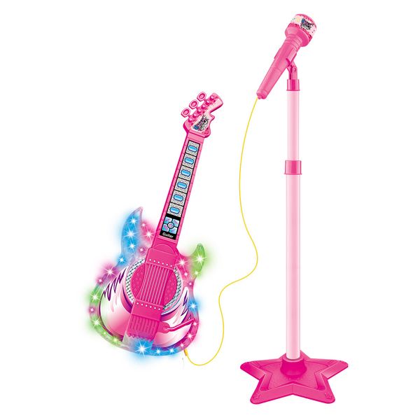 Guitarra com Microfone Pedestal Rock Show Rosa DMT5893 DM Toys Guitarra com Microfone Pedestal Rock Show Rosa DMT5893 DM Toys