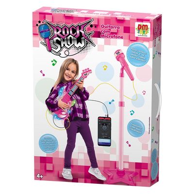 Guitarra com Microfone Pedestal Rock Show Rosa DMT5893 DM Toys