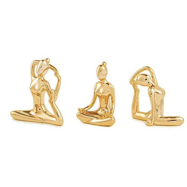 Conjunto de Esculturas Decorativas Yoga em Porcelana Dourado - Gran Belo