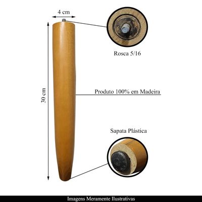 Kit 4 Pés Palito Madeira 30cm para Poltrona Mesa Lateral Puff Mel G75 - Gran Belo