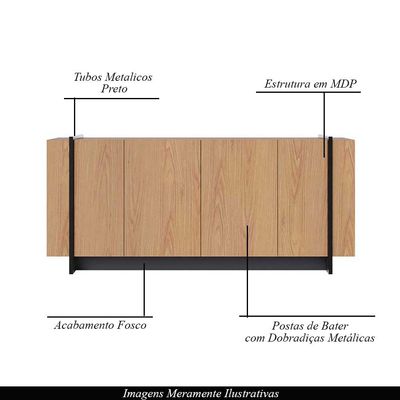 Buffet Aparador Decorativo 160cm Destin Freijó/Preto G73 - Gran Belo