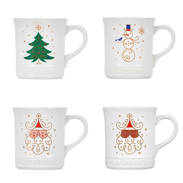 KIT LE CREUSET 4 CANECAS DE NATAL EM CERÂMICA BRANCO