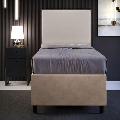 Cabeceira Cama Box Solteiro Com Tachas 100 cm Vicenza L02 Linho Bege - Lyam Decor