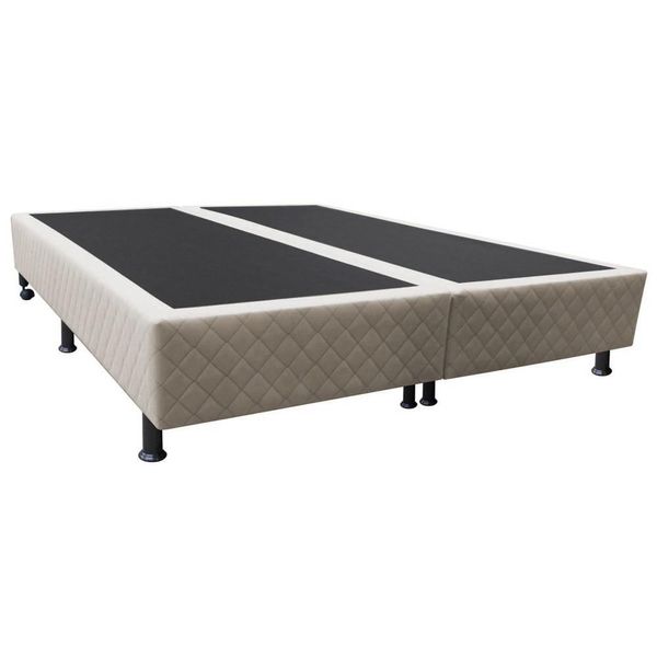 Base Box para Cama Casal Queen 158x198cm Bipartido Liz S05 Suede Bordado Bege - Mpozenato