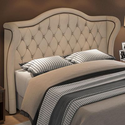 Cabeceira Cama Box Casal 140 cm P05 Lisboa Veludo Bege - Lyam Decor