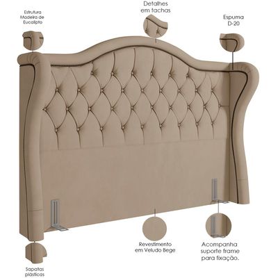 Cabeceira Cama Box Casal 140 cm P05 Lisboa Veludo Bege - Lyam Decor