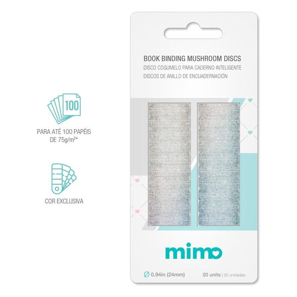 Disco Cogumelo para Caderno Inteligente Glitter Iridescente Mimo - 24 mm - 20 Unids