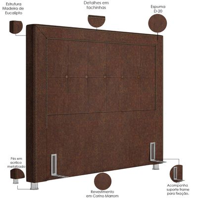 Cabeceira Cama Box Casal Queen 160 cm P05 Atenas Corino Marrom - Lyam Decor
