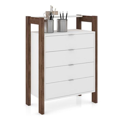 Gaveteiro Armário para Escritório Home Office AZ1012 MDP Branco/Nogal - Gran Belo