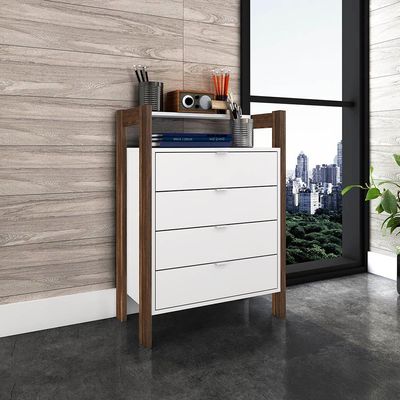 Gaveteiro Armário para Escritório Home Office AZ1012 MDP Branco/Nogal - Gran Belo