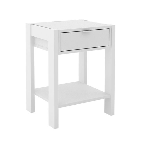 Mesa de Cabeçeira para Quarto Decorativa AZ1016 MDP Branco/Branco - Gran Belo Mesa de Cabeçeira para Quarto Decorativa AZ1016 MDP Branco/Branco - Gran Belo