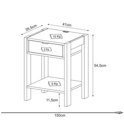 Mesa de Cabeçeira para Quarto Decorativa AZ1016 MDP Branco/Branco - Gran Belo