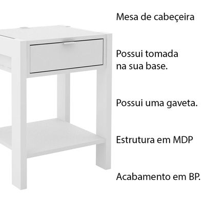 Mesa de Cabeçeira para Quarto Decorativa AZ1016 MDP Branco/Branco - Gran Belo