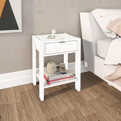 Mesa de Cabeçeira para Quarto Decorativa AZ1016 MDP Branco/Branco - Gran Belo