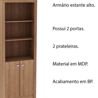 Armário Estante Alto para Escritório Home Office ME4110 MDP Amendoa  - Gran Belo