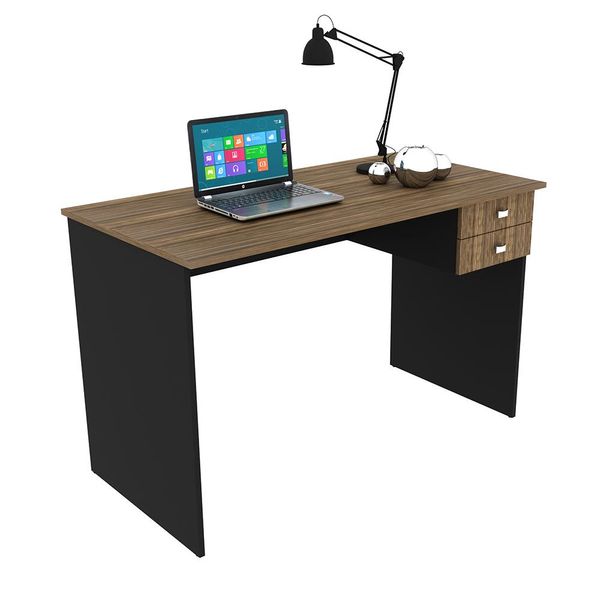 Mesa para Escritório Home Office ME4165 MDP Nogal/Preto - Gran Belo