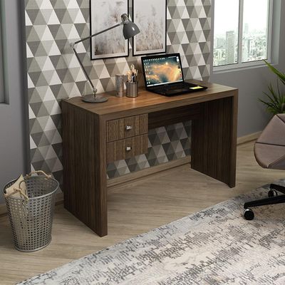 Mesa com 2 Gavetas para Escritório Home Office ME4123 MDP Nogal - Gran Belo