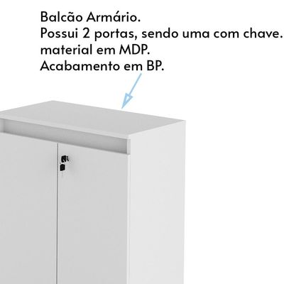 Balcão com Chave para Escritório Home Office ME4149 Branco - Gran Belo