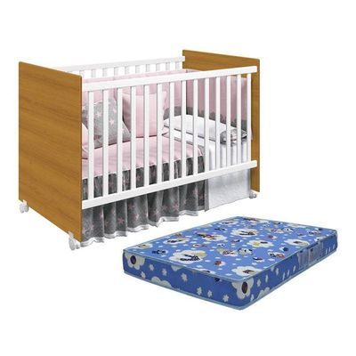 Berço Mel Branco/savana Com Colchão Baby Physical - Reller Móveis Branco/savana