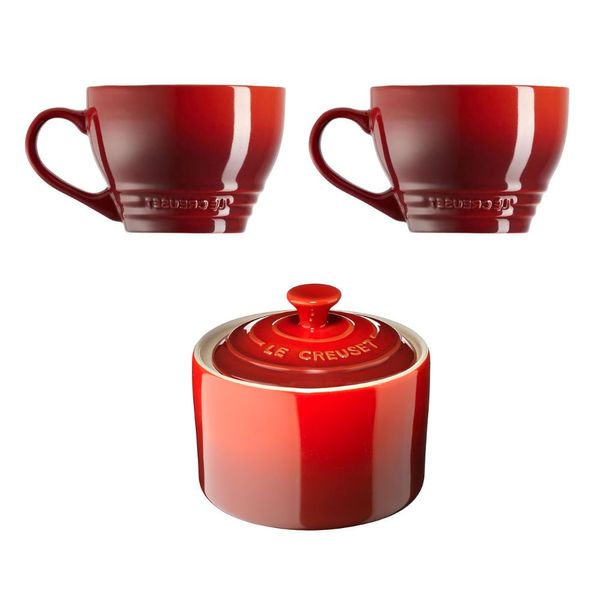 KIT LE CREUSET AÇUCAREIRO E 2 CANECAS BISTRÔ 400 ML Vermelho