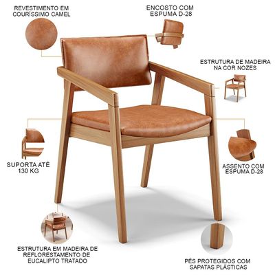 Kit 04 Cadeiras Para Sala de Jantar Estar Living Giorgia B04 Couríssimo Camel - Lyam Decor