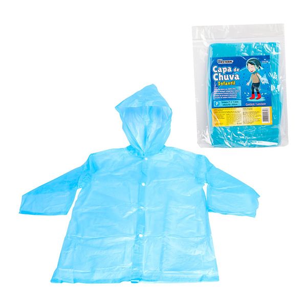 Capa De Chuva Pvc Infantil Azul Western