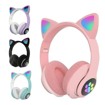 Fone De Ouvido Headset Orelha Gatinho Cat Bluetooth Led Rosa