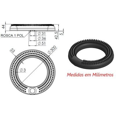 Queimador Alta Pressão Coroa Fogão Industrial Furado 30cm
