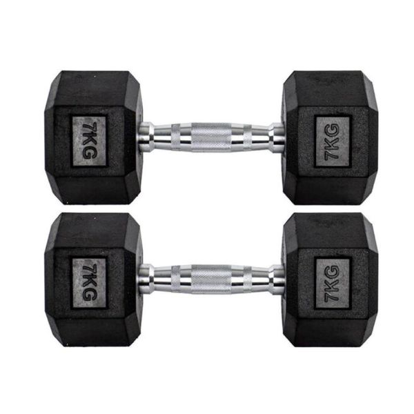 Par Halteres 7kg + 7kg Dumbbell Sextavado Emborrachado Pegada Cromada Gallant (GDb07F3B-Pt)