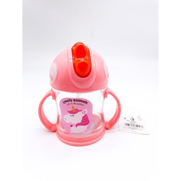 Garrafa Infantil De Plástico Com Canudinho - 300ml Rosa