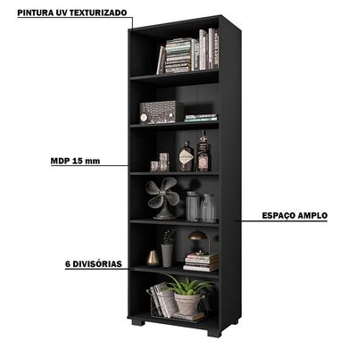 Estante de Livros para Escritório MDP Texturizado Home Office Alf Preto G47 - Gran Belo