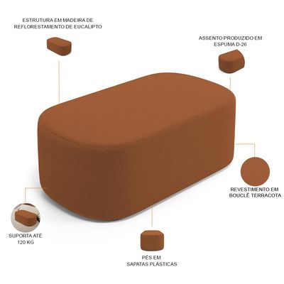 Puff Decorativo Orgânico Para Living Quarto 100cm Doha W01 Bouclê Terracota - Lyam Decor