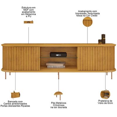 Rack Para Sala de Estar TV 75 Pol Atlantis D05 Cedro - Lyam Decor