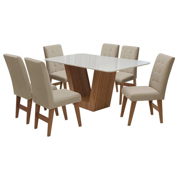 Conj Mesa de Jantar Safira 6 Cadeiras Agata 160cm