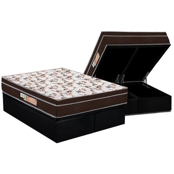 Cama Box Baú Queen: Colchão Ortopédico Polar D28 / Ep Orthopremium + Base Black(158X198)