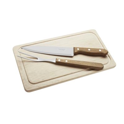 Kit para Churrasco Tramontina com Laminas em Aço Inox e Cabos em Madeira Natural 3 Peças