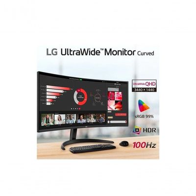 Monitor LG UltraWide Curvo Tela VA de 34 WQHD 3440 x 1440 21:9 sRGB 99% HDR10 PBP 100Hz AMD FreeSync 34WR50QC-B